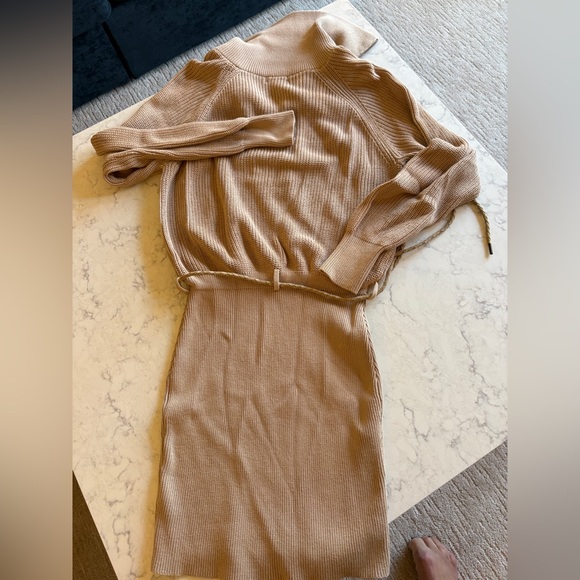 Ser.O.Ya Carly Knit Mini Sweater Dress Cotton Long Sleeves Tan Size L NWOT - Picture 5 of 9